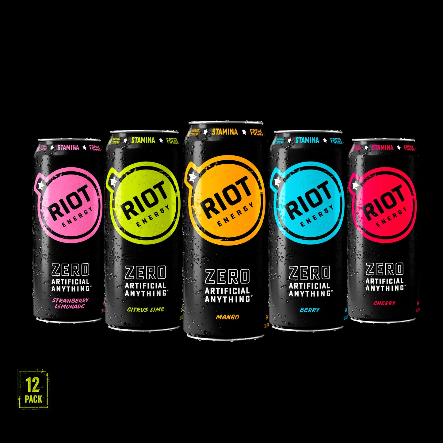
                  
                    Riot Energy Drink Variety Pack. Includes Strawberry Lemonade, Citrus Lime, Mango, Berry and Cherry flavors.
                  
                